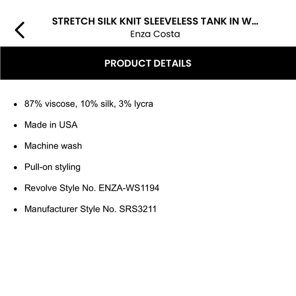 Enza Costa Stretch Silk Knit Sleeveless Tank in White size small - Picture 7 of 7